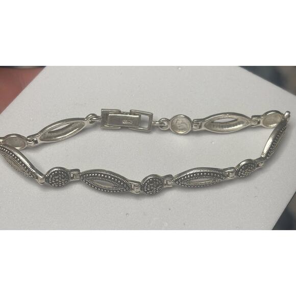 Vintage CW Sterling Silver Marcasite Link Bracelet Art Deco Revival - Picture 4 of 10
